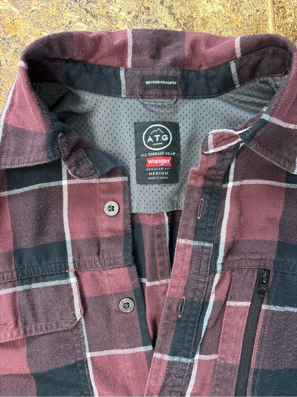 Wrangler Maroon and Black Plaid Button-Down Shirt with Elbow Patches - Picture 2 of 7